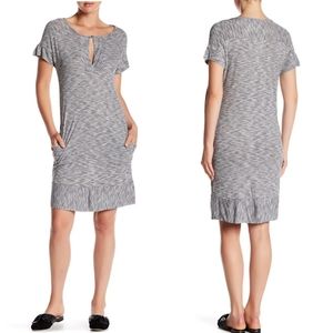Lucky Brand Striped Contrast Hem Keyhole Front T-Shirt Dress Small
